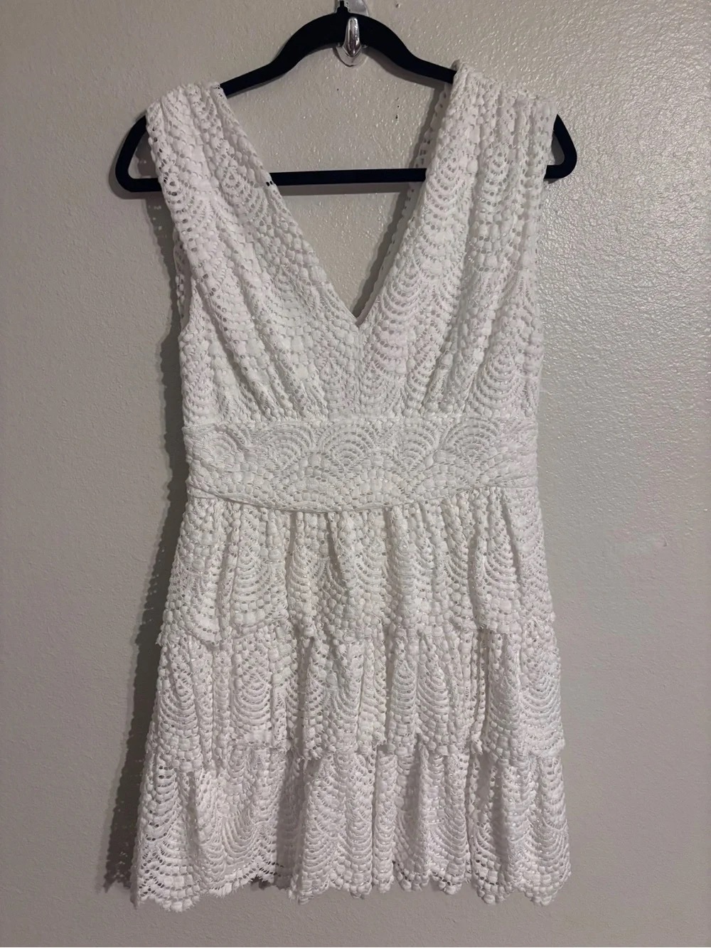 White Lace V-Neck Tiered Dress